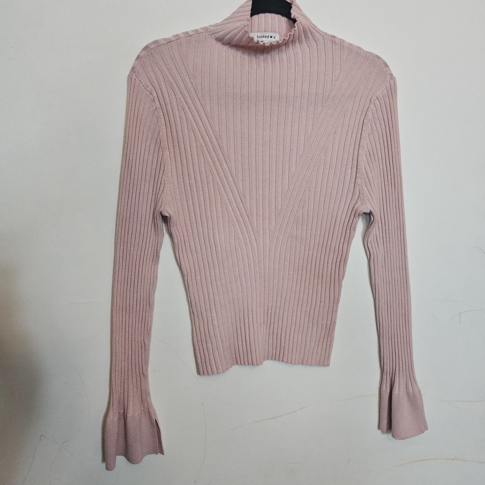 Hooked Up Knit Pink Pullover Sweater Large Y2k Flared Sleeves‎ Balletcore